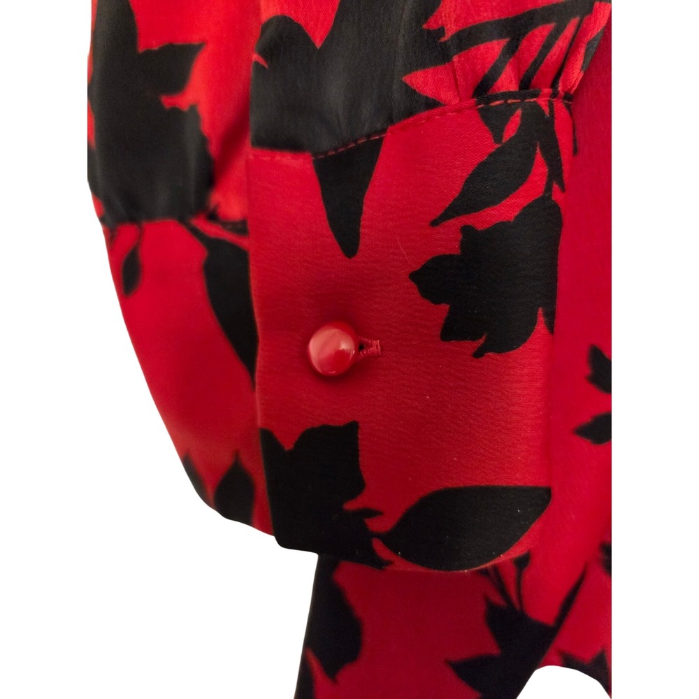 Lane Bryant Red Black Floral Babydoll Tunic Top Long Sleeve Keyhole Size 24 - Picture 3 of 5